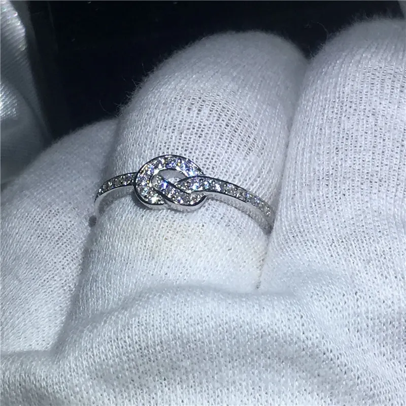 Vecalon Infinity Smycken Real Soild 925 Sterling Silver Ring 5a Zircon CZ Engagement Bröllop Band Ringar för Kvinnor Män Bridal