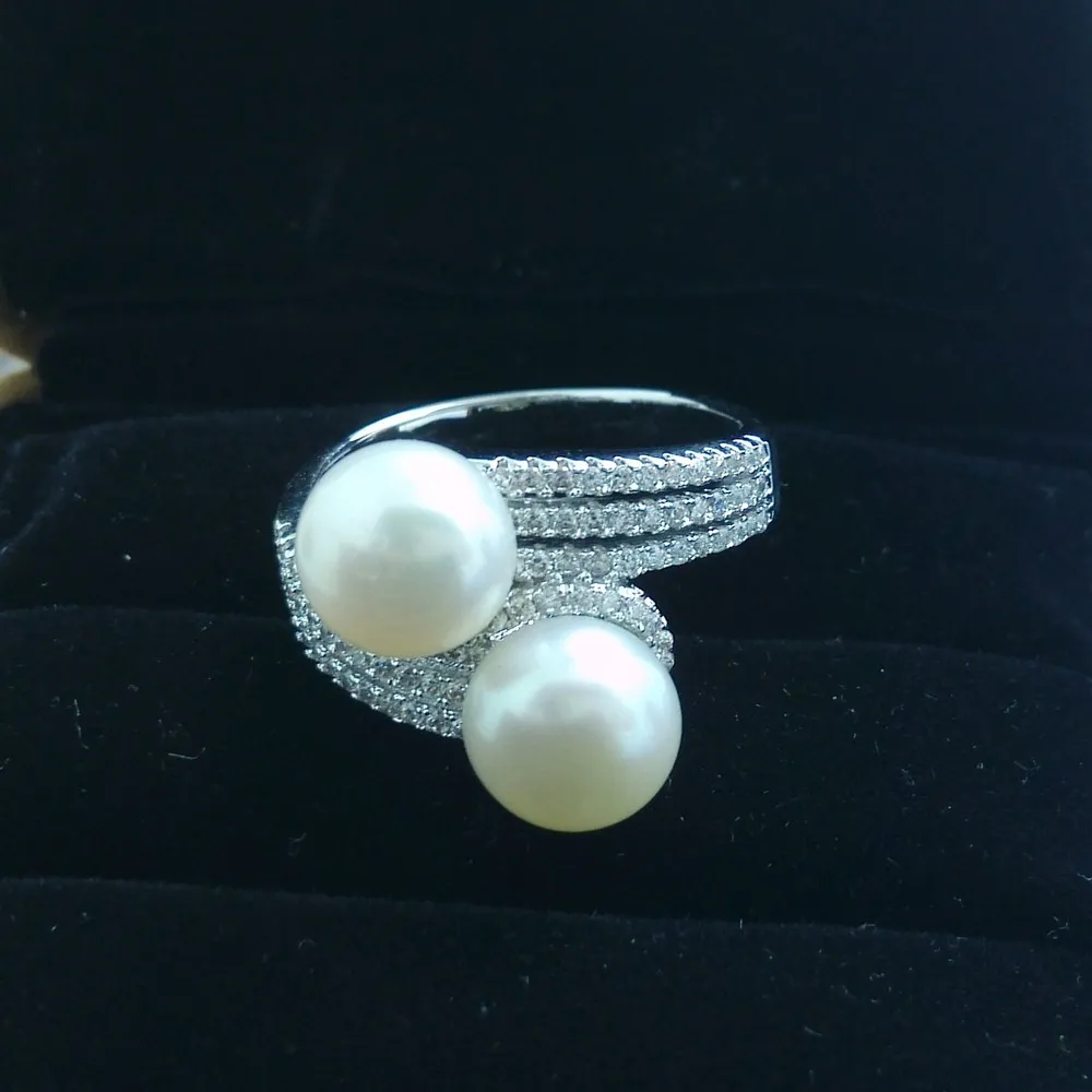 Mode-sieraden Merk Sieraden Pearl Gem 5A Zirkoon steen 925 Sterling Silver Wedding Band Ring SZ 5-10 gratis verzending