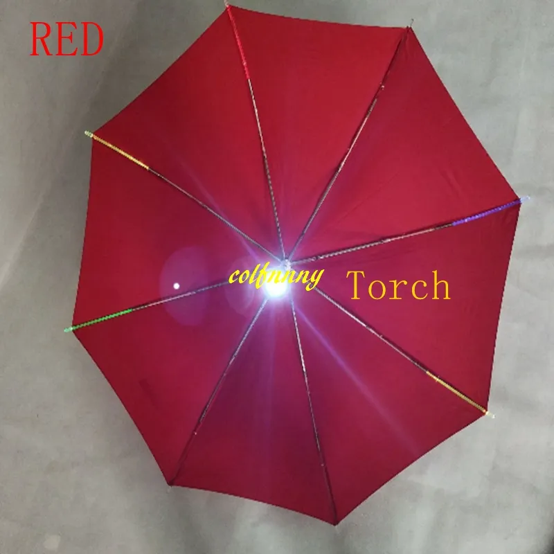 10st / mycket snabb frakt 23 tum 8k paraply 7 färgförändring LED Lysande transparent paraply med ficklampa för vänner gåva