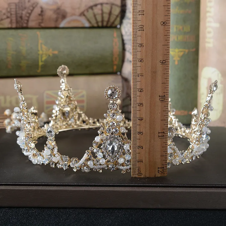 Ondiepe jin bai boor kristallen bruiloft tiara's en kronen bruids tiara's accessoires volledige kleine parels bruids tiaras kronen HG859