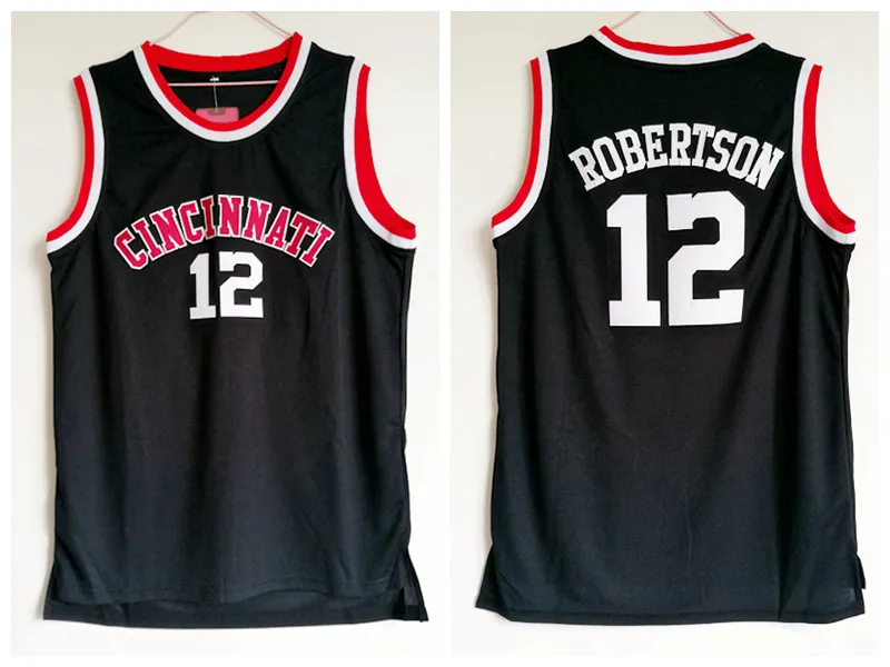 Mens Cincinnati Bearcats Oscar Robertson College Basketball Jerseys Рубашки Урожай Черный 12 Сшитый университет Джерси S-XXL