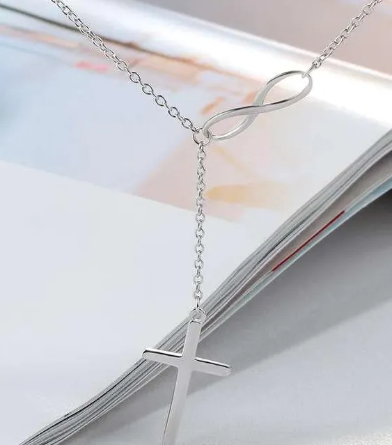 20st / silverpläterad kors Pendent Infinity Cross Necklace Cross Chain Halsband för kvinnor