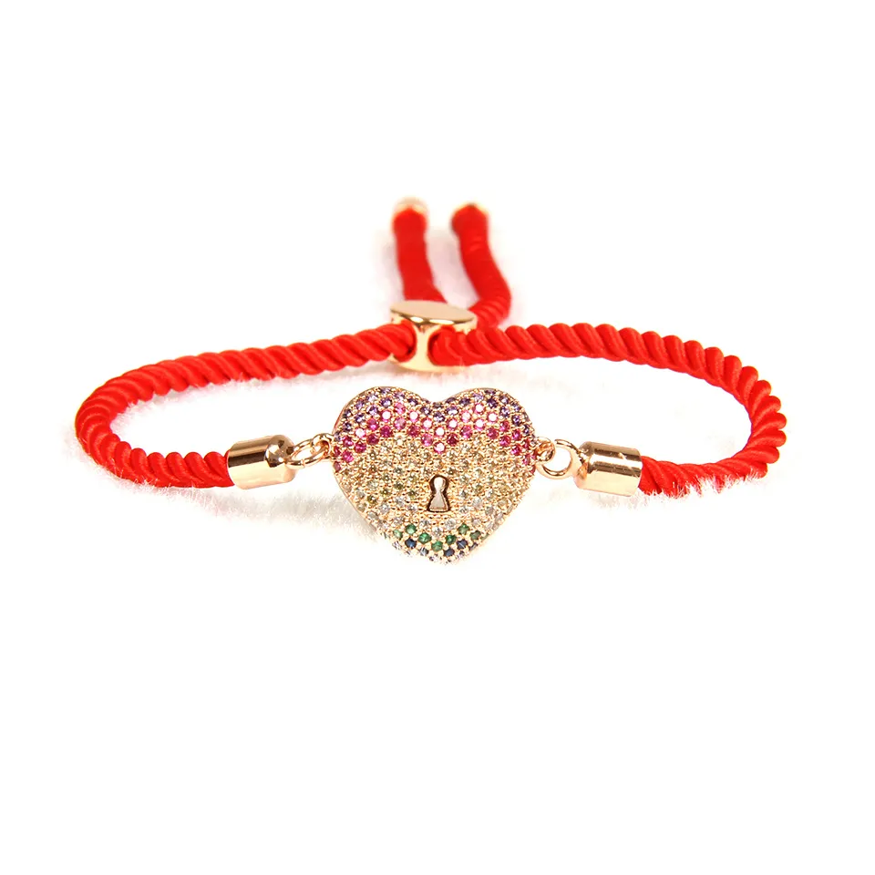 Partihandel 10st / Lot Ny Ankomst Toppkvalitet Multicolor Cz Love Heart Lace Up Armband Nice Valentine's Gift