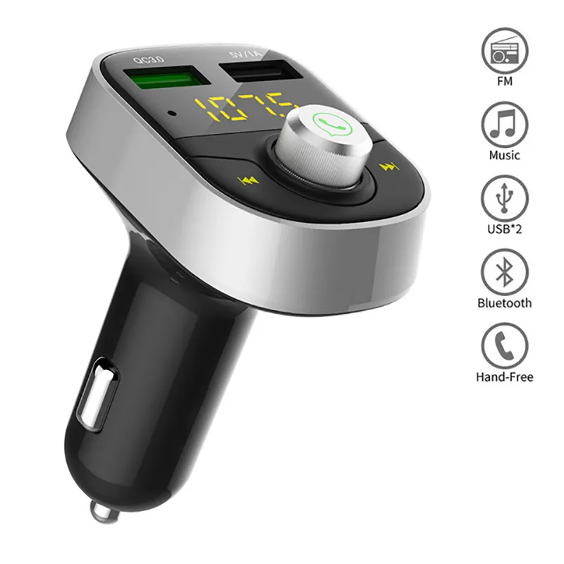 Bluetooth FM-sändarebil Trådlös radiosändare Adapter Bluetooth-bilmonteringssats med handikappsamtal Snabbladdning 3.0 USB-laddare
