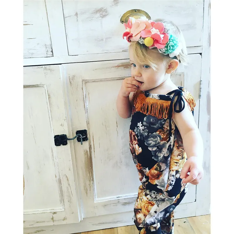 Ropa para niña, ropa de verano para recién nacido, mono con borlas florales, trajes, mono, mono, ropa de Boutique para niños, monos para bebé