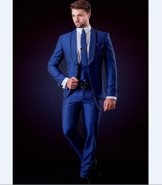 Mode Slim Fit Royal Blue Groom Tuxedos Excellent Groomsman Hommes Costumes D'affaires Formels Hommes Prom Party Blazer (Veste + Pantalon + Cravate + Gilet) 2085