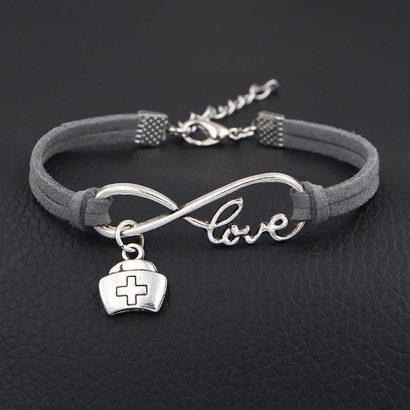 Mode Forntida Silver Sjuksköterska Läkare Medicin Box Charm Armband Smycken Blandat Velvet Rope Infinity Love 8 Bangles Bijoux Kvinnor Present A8