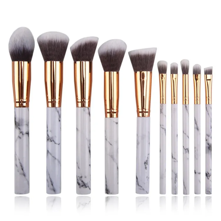 1set=10pcs Marble Makeup Brushes 3 Colors Blush Eyeshadow Face Powder Make Up Brush Set Foundation Coutour Tools by DHL