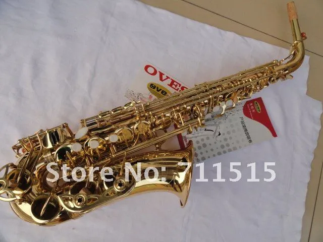 Oves Marca Qualidade Alto Eb Tune Saxofone Jazz Estilo banhado a ouro Superfície E Plano saxofone Musical Instruments com caso e Bocal