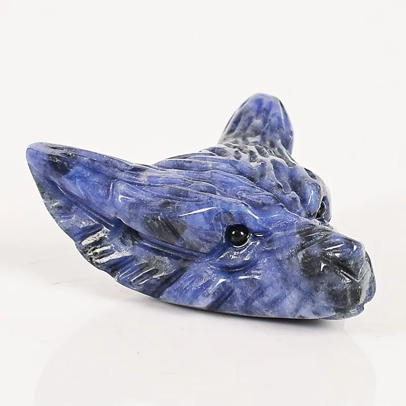 DingSheng Natural Crystal Quartz Jade Stone Blue Sodalite Wolf Head Figurine Pendant Carving Stone Animal Skull Reiki Stones Craft