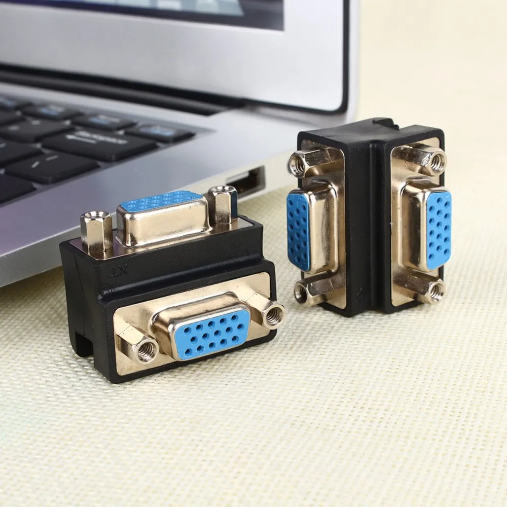 90 Degree Right Angle 15 Pin VGA SVGA Female to Female Converter Angle Adapter Extender Adapter for Cord Monitor Connector