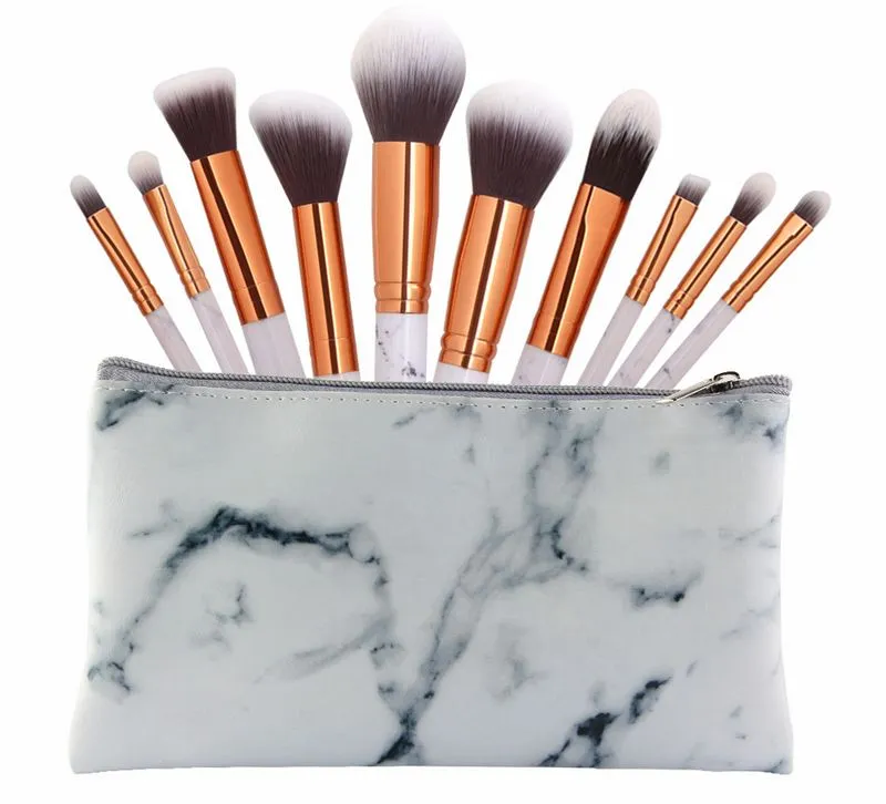 MAANGE Marbling Makeup Brushes Kit Marble Pattern with PU Brush Bag Powder Contour Eye Shadow Beauty Make Up Brush Cosmetic Tools
