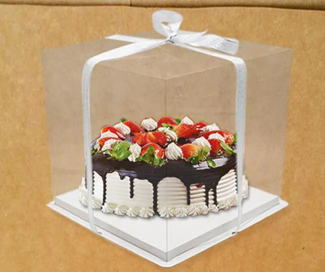 Wedidng Cakes Box Clear Cadeau Wrap Pet Transparant 4. 6,8,10 Inch Bakkerij, Big Cake Mousse Verjaardagsdozen 50pcs / lot