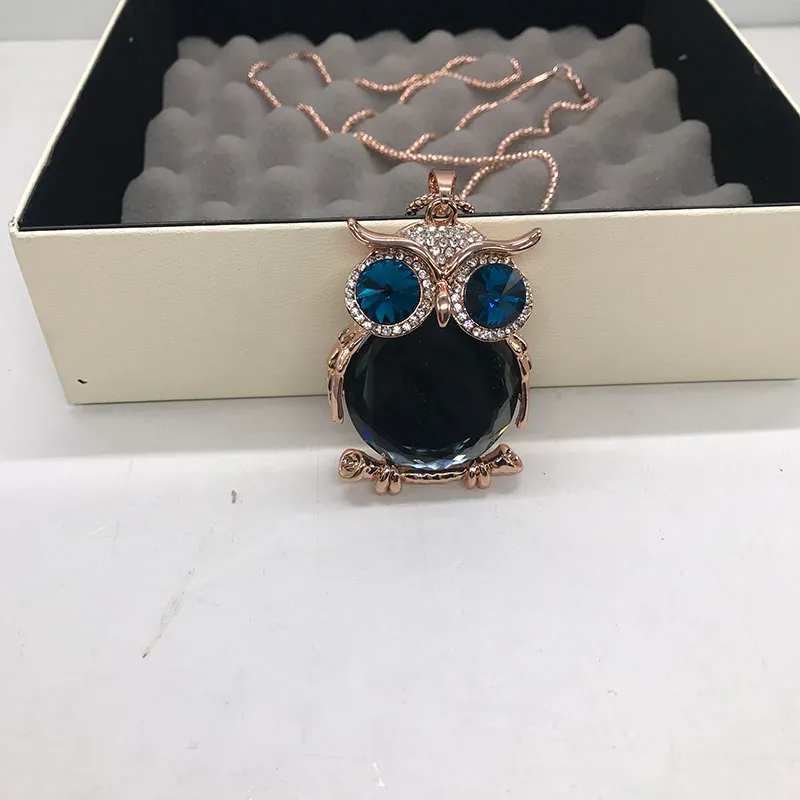 Animal hibou couleur or rose pendentif pull long collier vente en gros/kolye bayan/colliers/collier femme/gargantilha/collane/