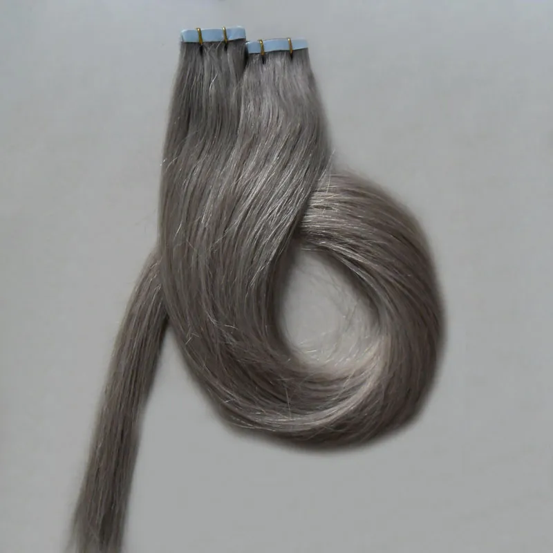 Silver Gray hair extensions tape in human hair extensions 12" 14" 16" 18" 20" 22" 24" 26" 100g 7a grey tape hair extensions