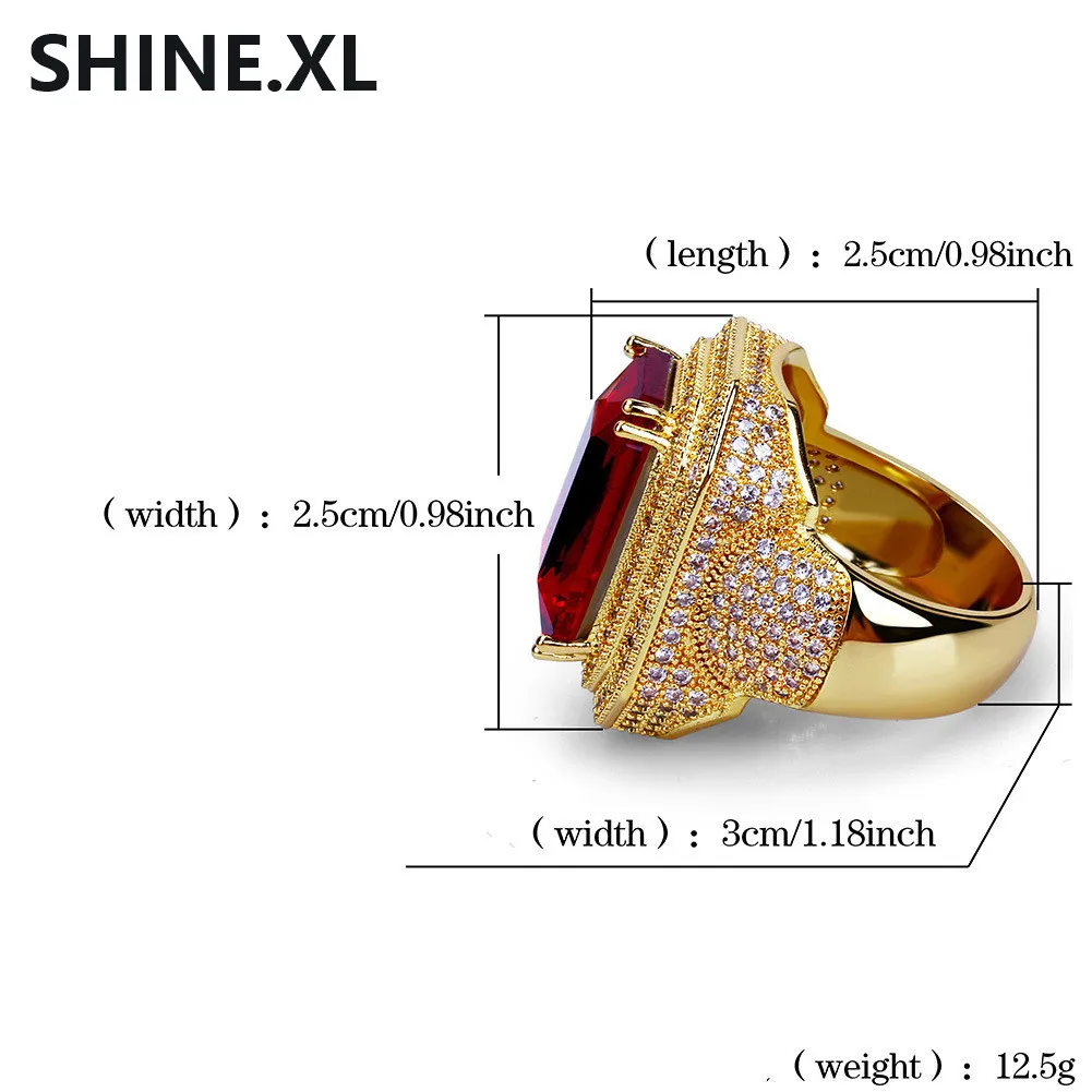 Hip Hop New Design Square Cut Ruby Ring Real Gold Plated Jewelry for Women Fashion Engagement Wedding Ring253Q
