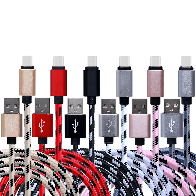 Micro USB Gevlochten Nylon Kabels 1M 2M 3M 0,25 M Type C-kabelgegevens Snel oplaadkabel voor Samsung S8 Plus Sony Smart Phone