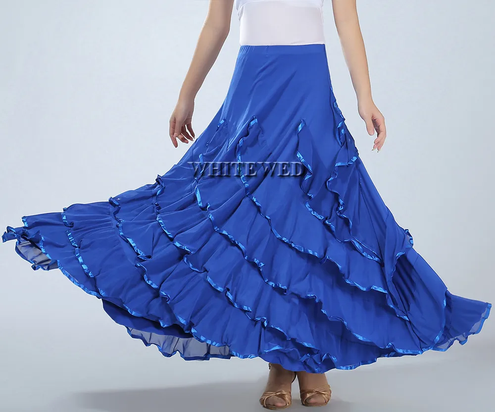 Happy Dance Flamenco Folklorico Practice Dancers Costumes Skirts Long Full Circle Knit Flamenco Ballroom Latin Dance Skirt Costume Cheap