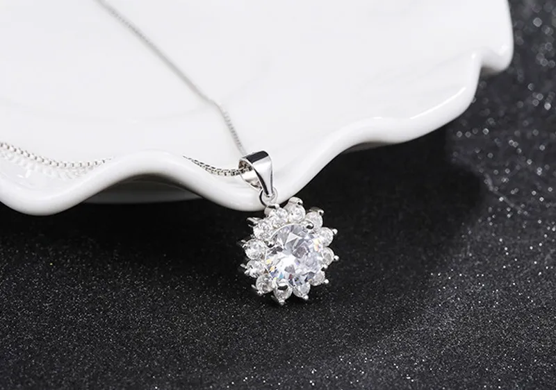 Yhamni Fashion Solitaire Sunflower Pendant Halsband Kvinnor 925 Sterling Silver Chain Crystal Rhinestone Flower Halsband TP001