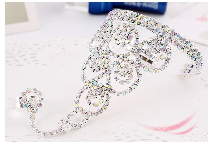 Nouvelle mode diamant blanc chaîne à main bijoux chaîne en argent femmes mariée argent charme accessoires de mariée bracelets à main de mariage Weddi296V