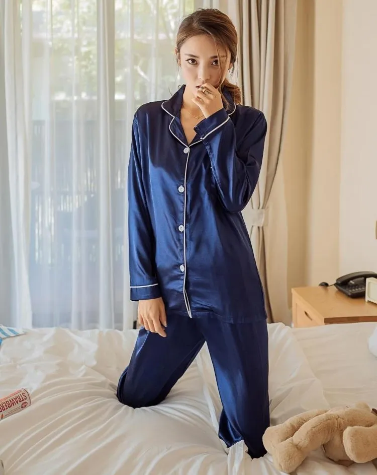 Casual Homewear Women Two Pieces Silk Pajamas Set Top + Pants Plus Size 5XL