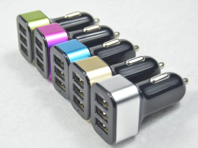 3-Port-USB-Autoladegerät Aluminium-Metall-Triple-Autokladeradapter für Samsung Galaxy Huawei htc