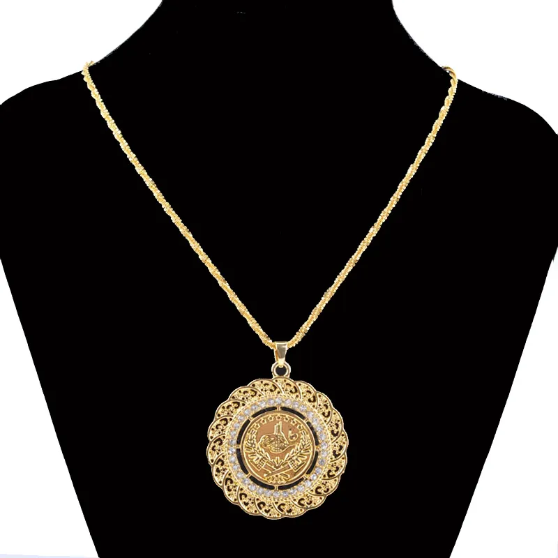 Shamty Pendant Necklace Arab Coin For Women Pure Gold Color Turkey Coin Jewelry Whole Small Chain Turk Coins Hypoallergenic1727261