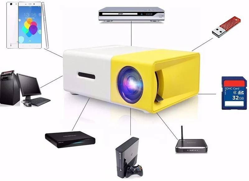 YG300 LED Portable Projector 400-600LM 3.5mm Audio 320x240 Pixels YG-300 HDMI USB Mini Projector Home Media Player High Quality