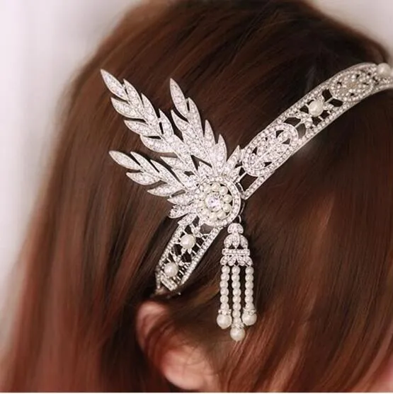 Cristal Perle Ruban Bandeaux Vintage Mariée Grand Gatsby Flapper Feuilles Strass Hairband De Mode Accessoires De Cheveux Bijoux