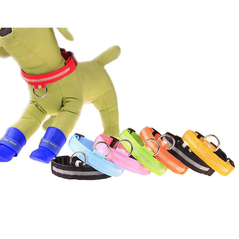 5Sizes Night Safety LED LED LIGHT LIGHT FLISHING GLOW NYLON PET DOG COLLAR SLOME MEIDD DOG PET LEASH DOG COLLAR点滅安全襟