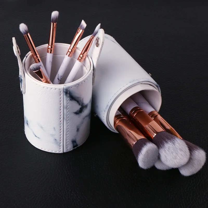 Najnowszy 10 sztuk Marmur Makeup Brush Profesjonalne Makijaż Szczotki Fundacja BB Cream Hiqh Jakość z wiadrem PU