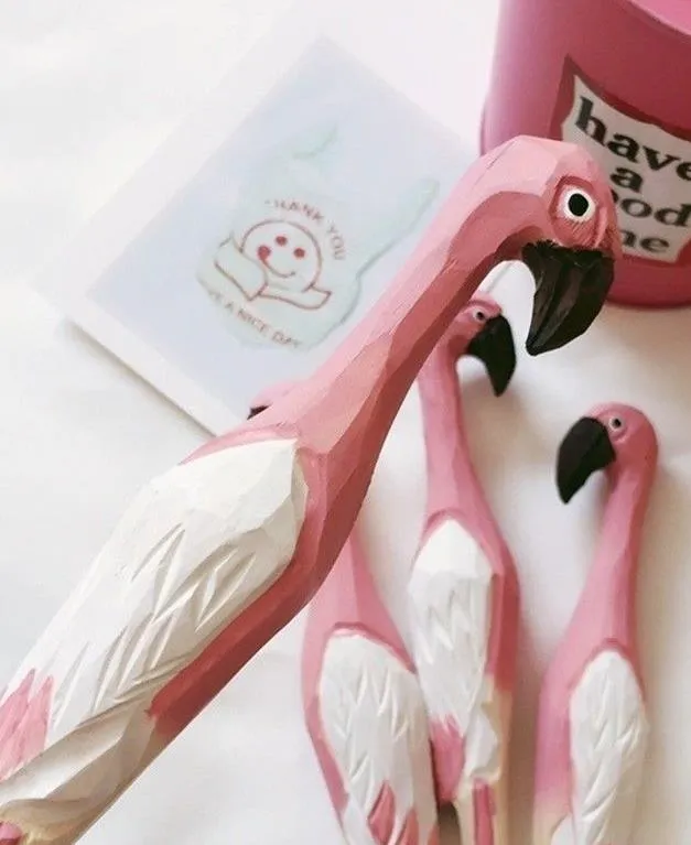 Pink Flamingo Ballpoint Biro 펜 수제 조각 된 나무 동물 문구 열대 조류 공예 펜 파티 선호 학생 상 선물 사무소