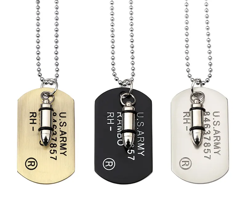 Personality Bullet Military Card Pendant Necklace 3 Color Vintage Antique Dog Tag For Men Women Best Gift