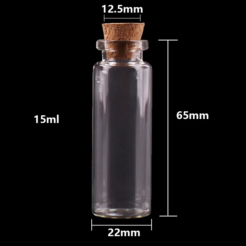 15ml Size 22*65*12.5mm Mini Glass Perfume Spice Bottles Tiny Jars Vials With Cork Stopper pendant crafts wedding gift