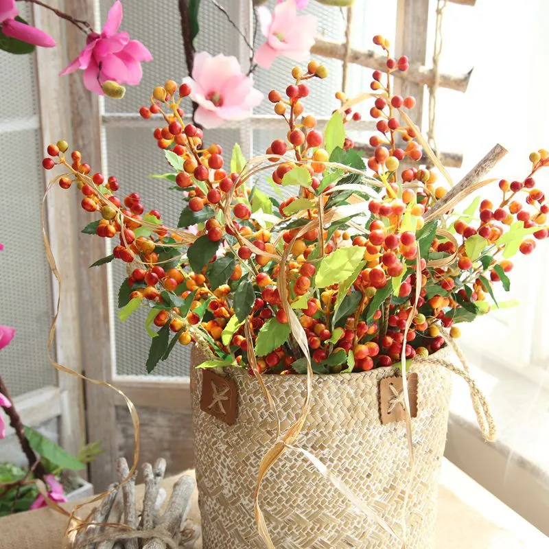 6 pçs / lote 70cm longos flores artificiais de frutas de frutas de Natal feijão para casamento decoração de festa em casa
