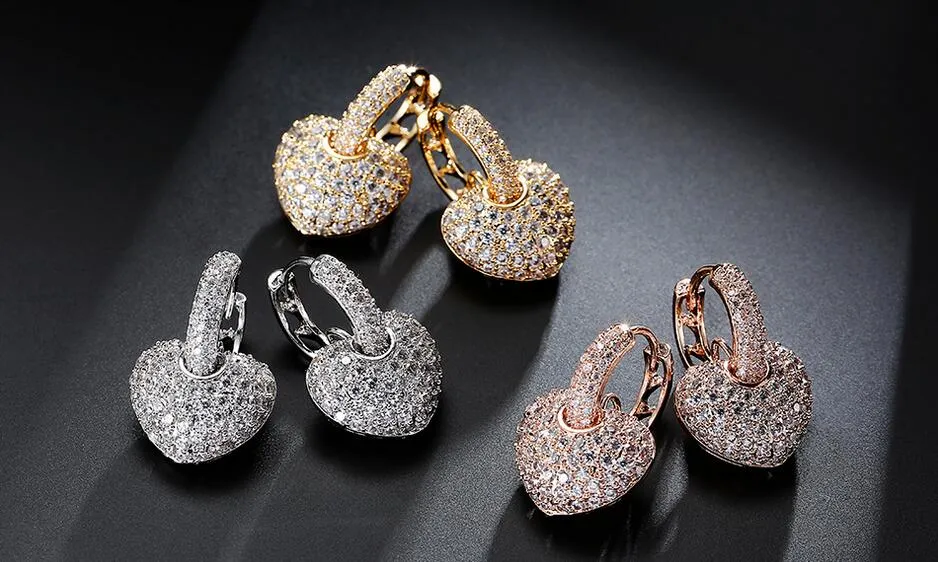 Brand New Luksusowa Biżuteria 18kt Whiterose Gold Fillewa Pave Full White Sapphire CZ Diament Diamond Drop Earring Dla Lovers Prezent z pudełkiem