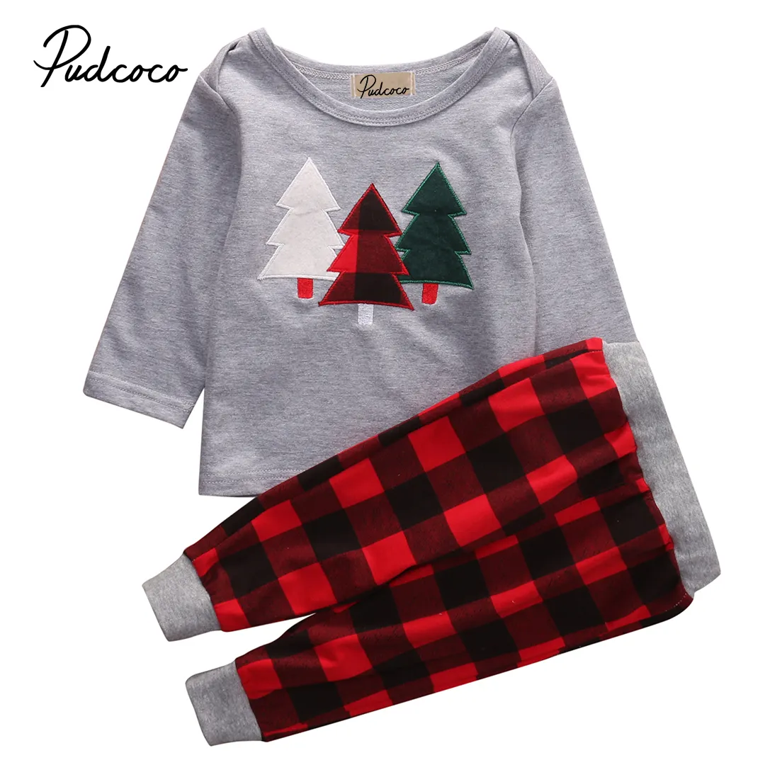 2017 Brand New Toddler Spädbarn Barnbarn Baby Boys Christmas Clothes Långärmad Hoodie Top Checked Pants 2pcs Outfits Sets 1-6T