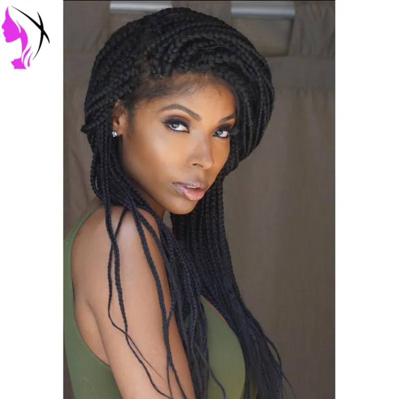 Black /brown /burgundy /ombre color available synthetic braided lace front wig Cornrowed Box Braids Lace Wig with baby hair