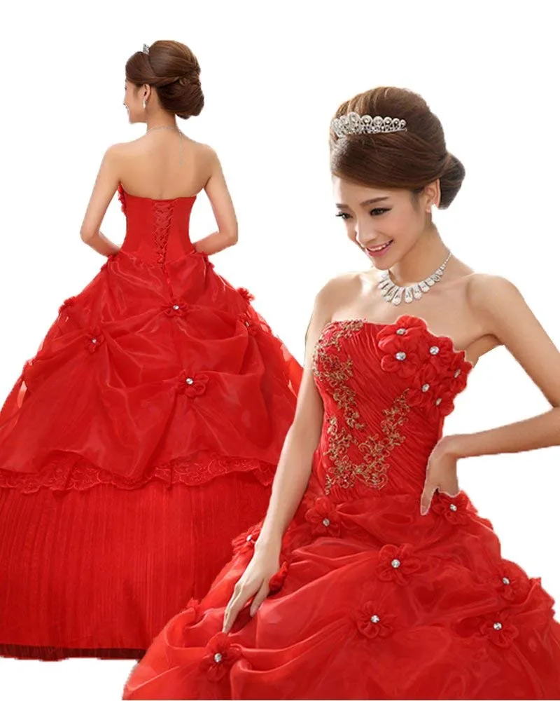 2018 New Sexy Cheap Quinceanera Dresses Organza Ball Gown Strapless Ruffle Ball Gown Beaded Crystal Sweet 16 Prom Party Prom Gown