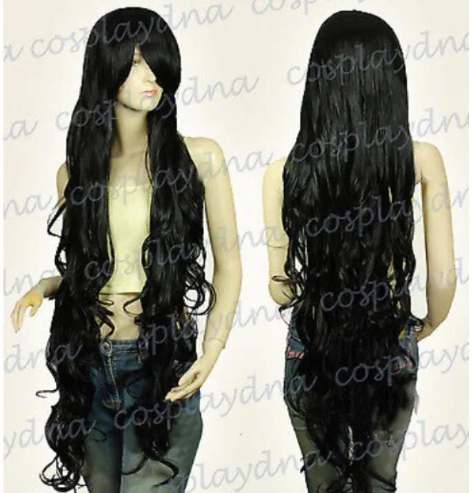 Бесплатная доставка + + + 48 дюймов Kanekalon серии Черный вьющиеся волнистые длинные косплей ДНК парики