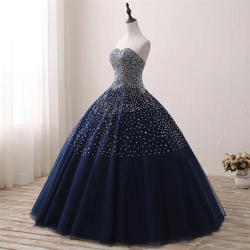 2017 Fashion Sexy Crystal Ball Gown Quinceanera Dress with Beading Sequin Tulle Plus Size Sweet 16 Dress Vestido Debutante Gowns BQ117