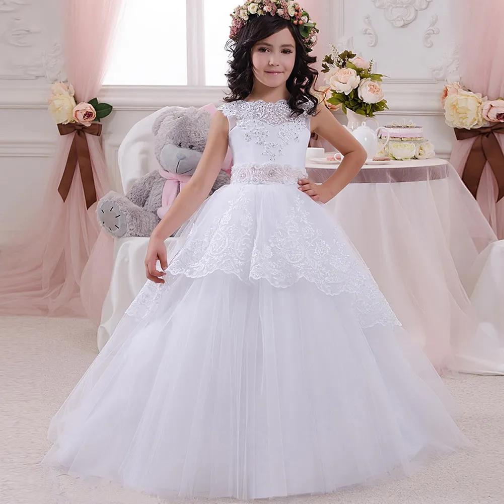 2020 New First Communion Dresses For Girls Ball Gown Solid Bow Sash ...