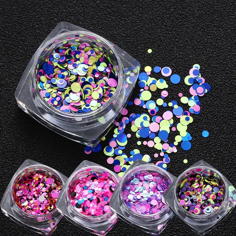 Skönhet Färg Blandad Nail Art Glitter Sequins Round Shape Nail Glitter Stickers Bling Effect Nail Art Decoration