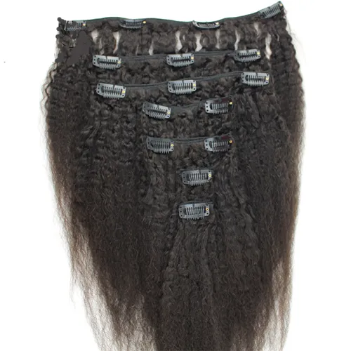 Бразильского Виргинские волос Kinky прямая клип в человеческих волос 8 шт. и 120г/комплект натуральный черный человеческих волос грубый Яки