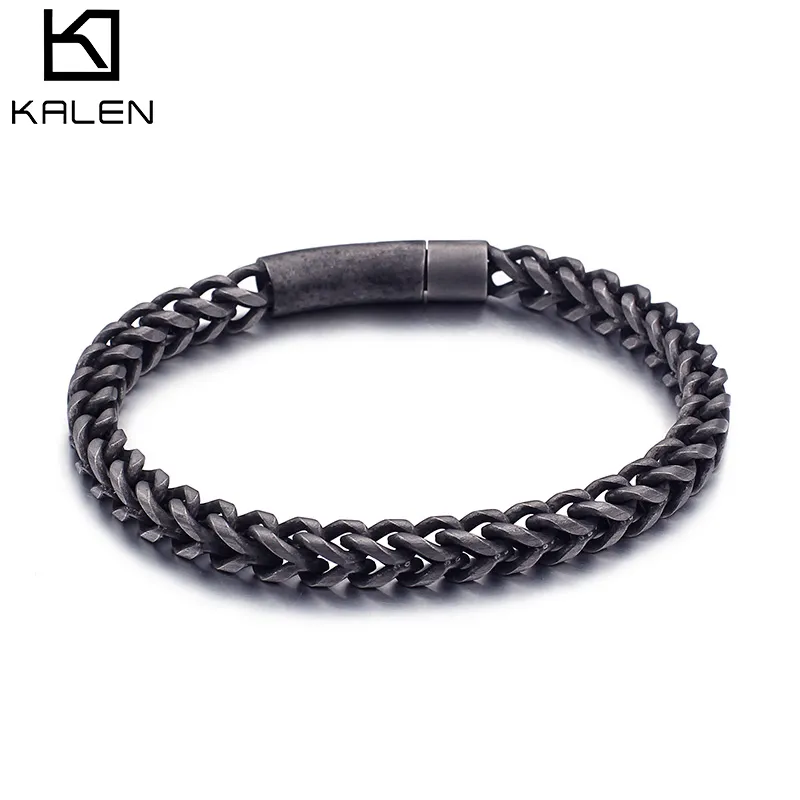 Bracciale da uomo 220MM Colore grigio Bracciali a catena in titanio Gioielli Uomo Acciaio inossidabile 304 Intera vendita KALEN