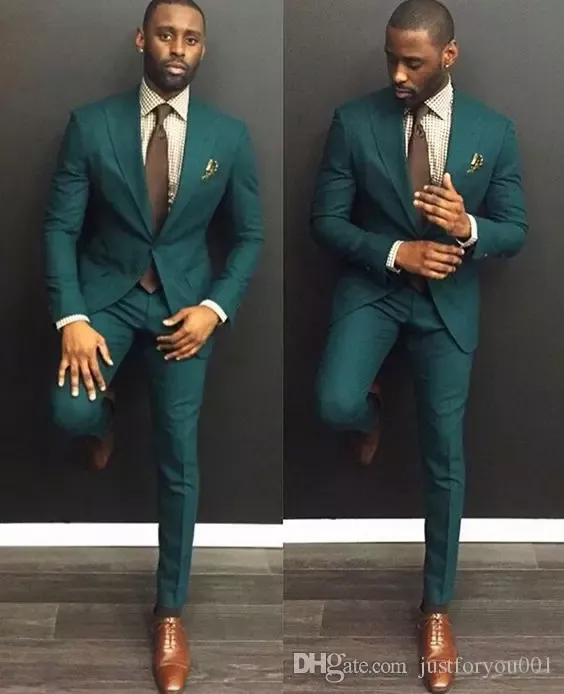 Mannen Diner Party Prom Pak Mens Fashion 2018 Custom Make Hunter Emerald Green Wedding Tuxedos Groom Slim Pak (Jack + Pant + Zakdoek)