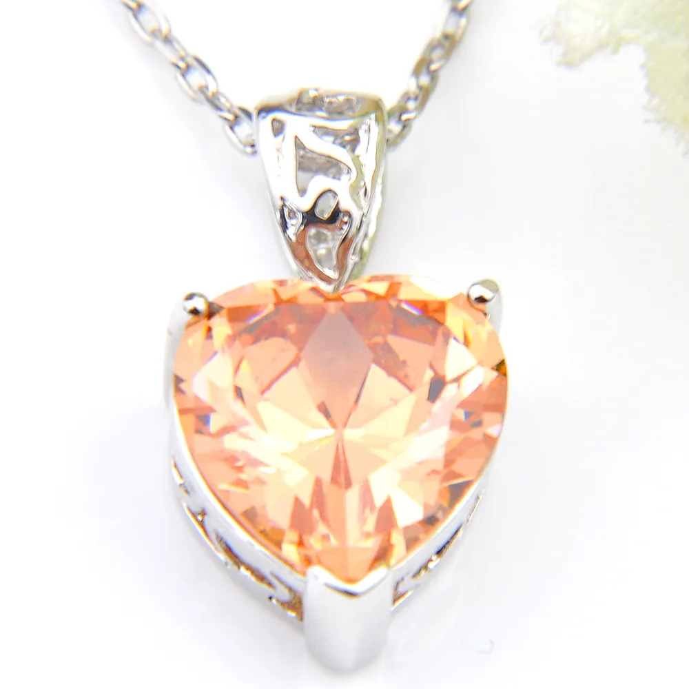 Novel Luckyshine Fashion Heart Morganite Crystal Cubic Zirconia 925 Silver Pendants Necklaces Earrings Gift Wedding Jewelry Sets