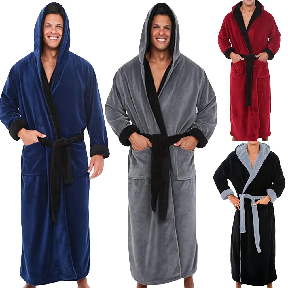 Heren Winter verlengd Pluche Sjaal Badjas Home Kleding Lange Mouwen Robe Jas 11.7