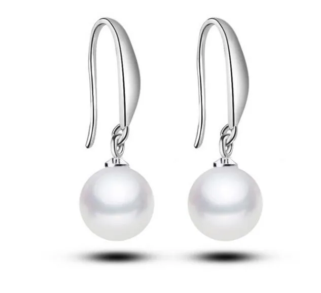 Mode 925 Sterling Silver Plated Ball Vit Freshwater Pearl Halsband Örhängen Smyckesuppsättningar för Women Bridal Accessoriy Partihandel Pris