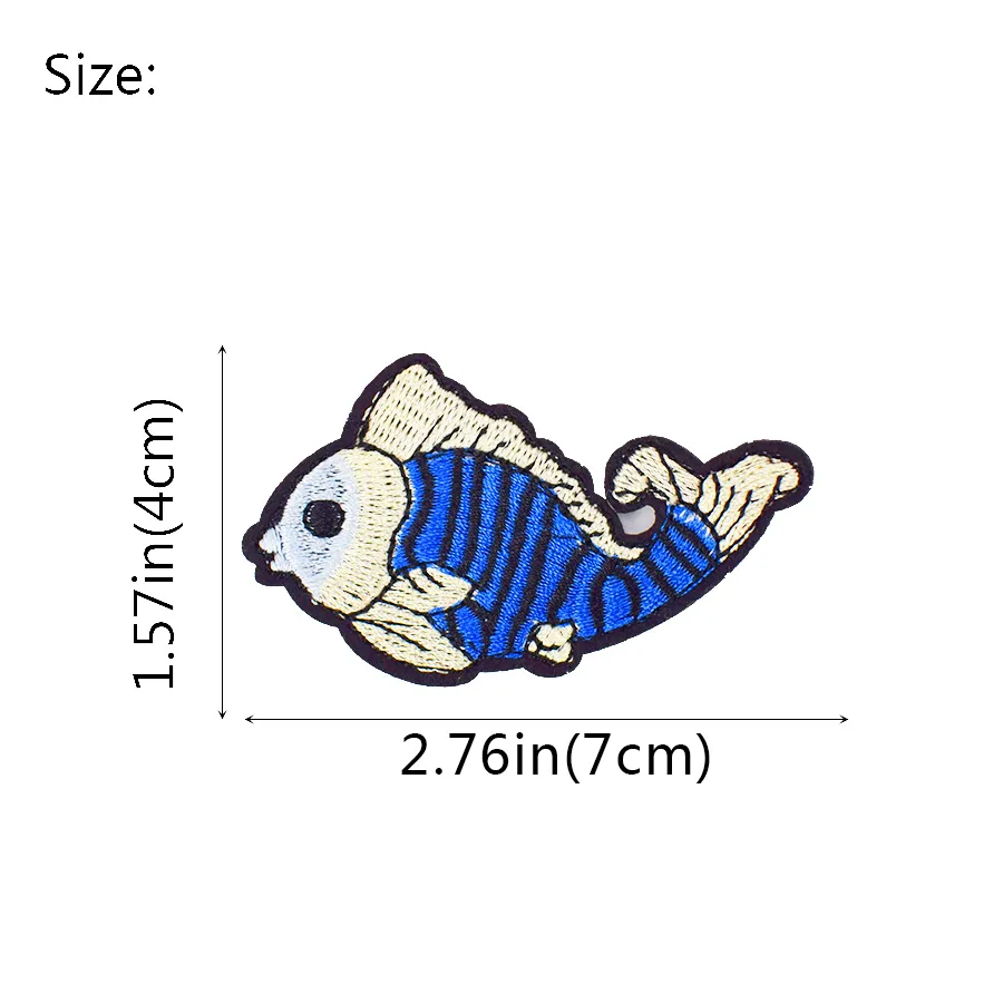 DIY Blue Fish Haftle Elastites Applique do dziecięce odzież żelaza Patch Aplikacja do odzieży odznaki Accessori200z